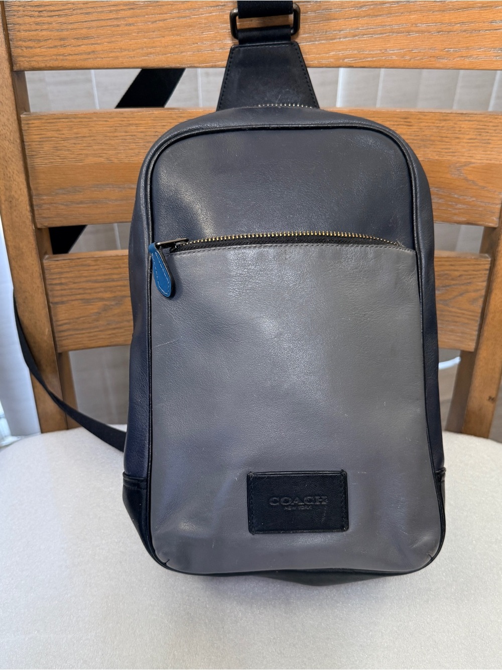 Coach Two-Tone Gray and Black Leather Sling Belt Bag